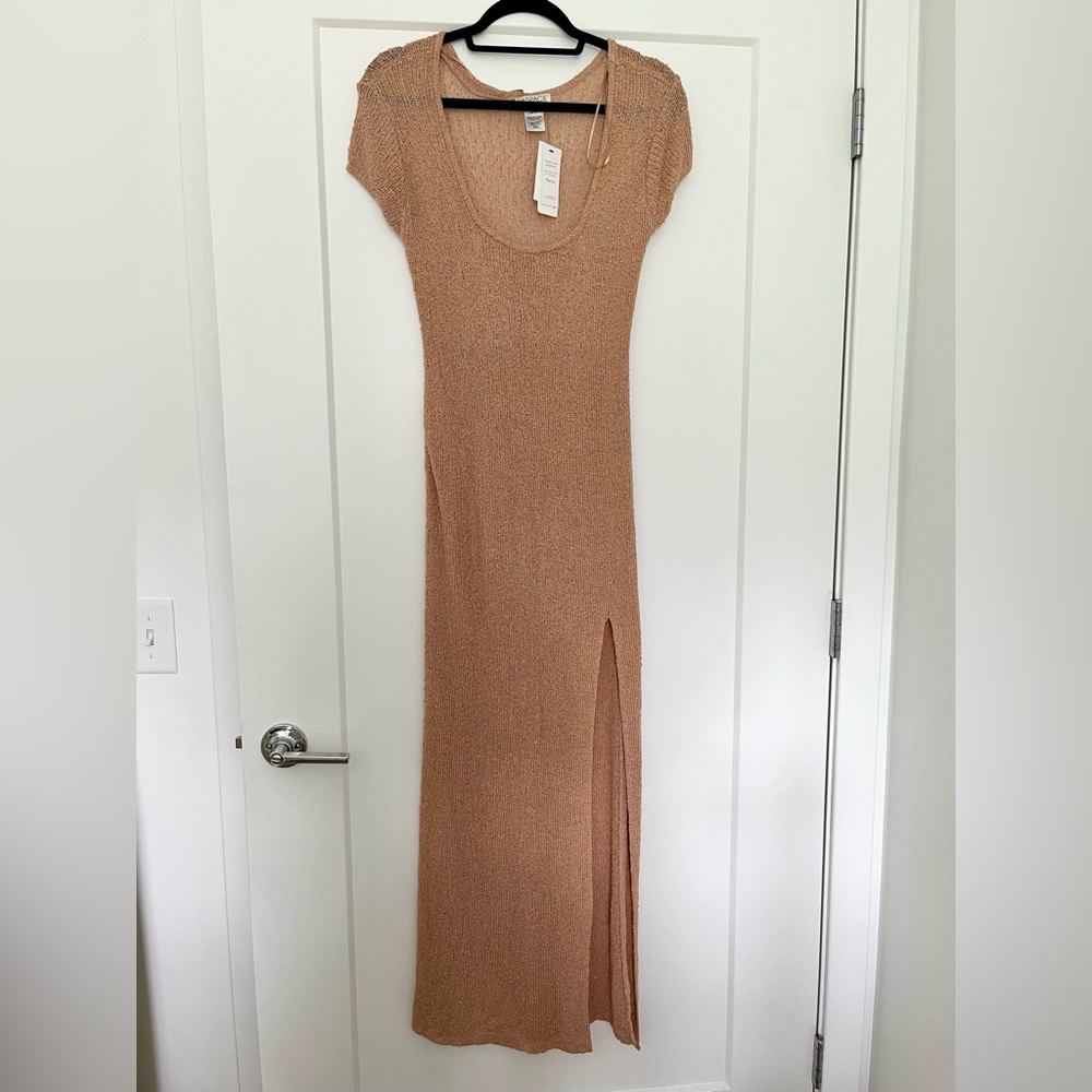 l*space Rust-Tan Knit Maxi Dress with Side Slit